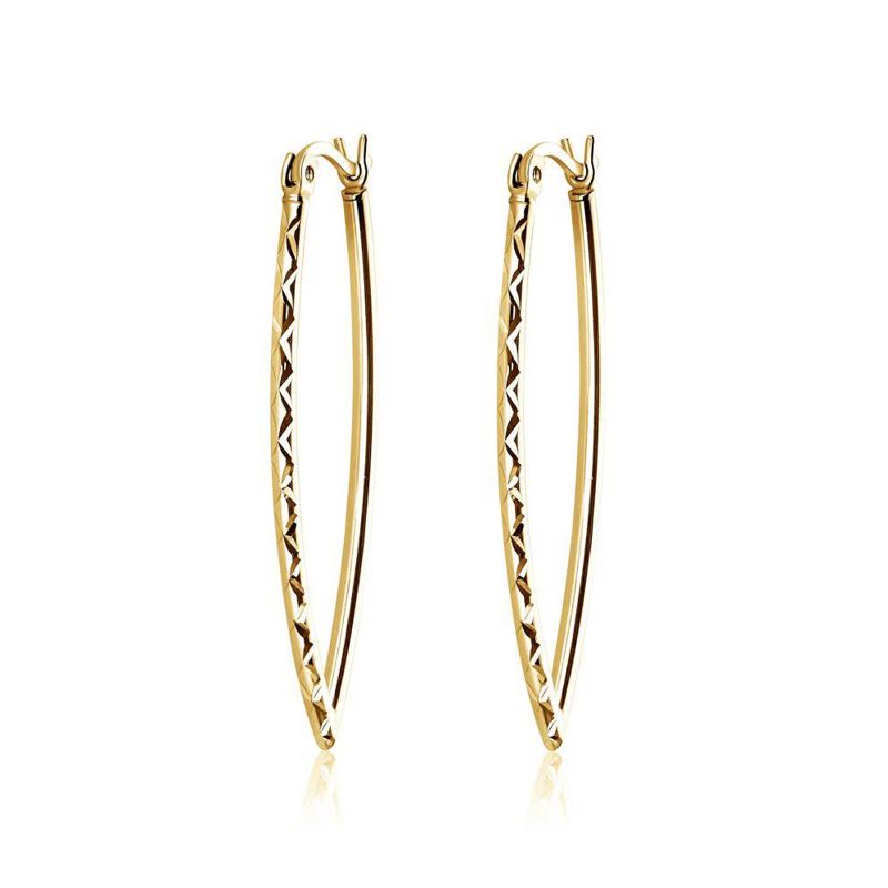 Gold plated Sterling Silver Marquis Shaped Etched Hoops - A-E13G - Click Image to Close